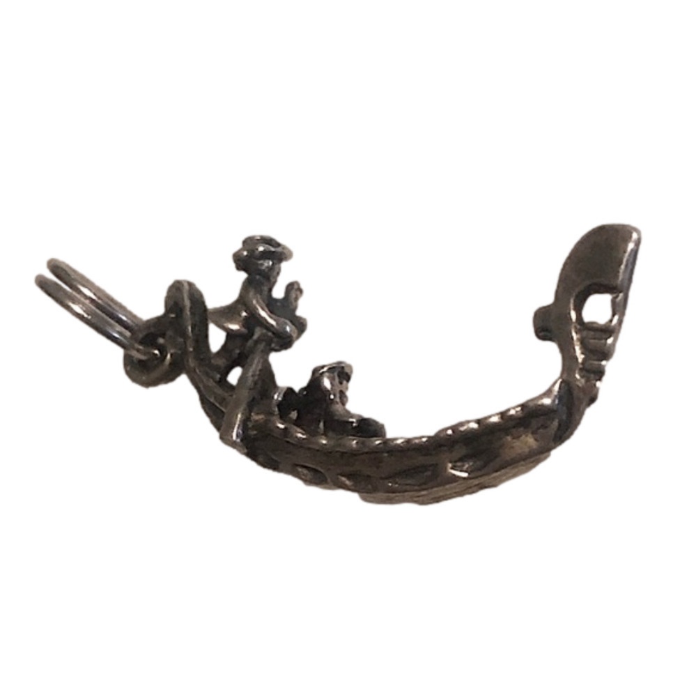 VTG 800 Silver Italian Gondola Boat Miniature Charm Bracelet Charm 26mm